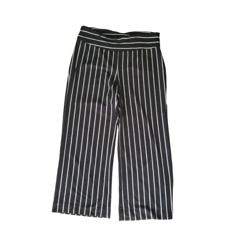 ZAC & RACHEL | Striped Wide Leg Flood Pants  in Black (Size L)
